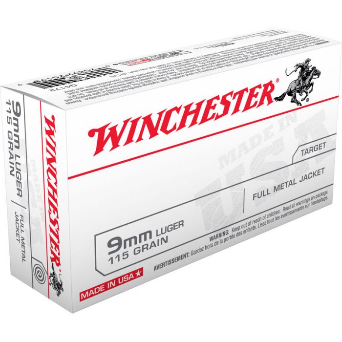 Winchester USA 9mm Luger Ammunition 100 Rounds FMJ 115 Grains USA9MMVP